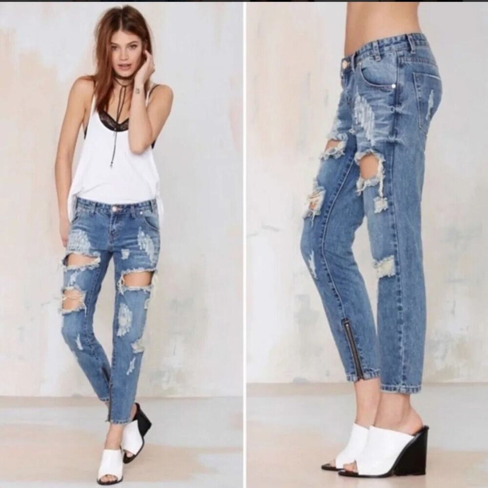 One Teaspoon Thrashed Free Bird Low Waist Rigid Skinny Jeans Size 26 Distressed - Picture 3 of 6